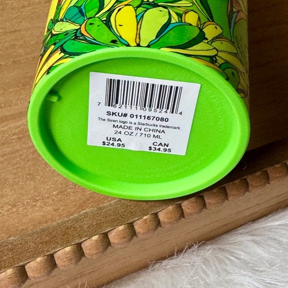 Starbucks x Farm Rio Yellow/Green Tropical Banana Tumbler with Straw Topper 24oz - Picture 6 of 11